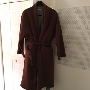 Quaint brown belted robe coat wool cashmere